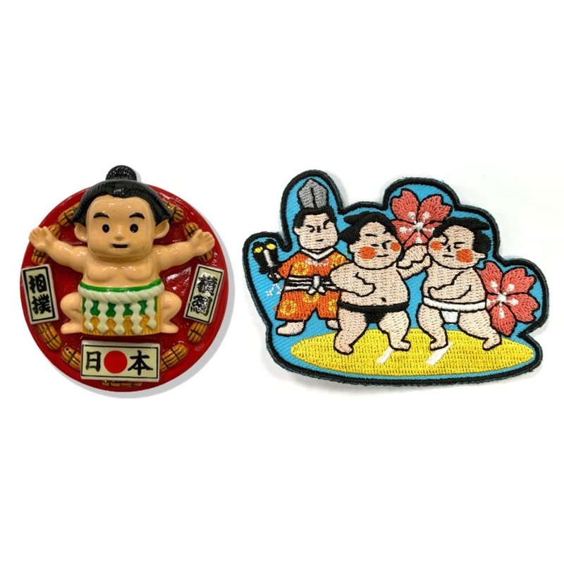 日本橫崗相撲外國地標磁鐵+日本 Q版 相撲文青電繡【2件組】磁鐵 - 磁鐵 - 橡膠 多色