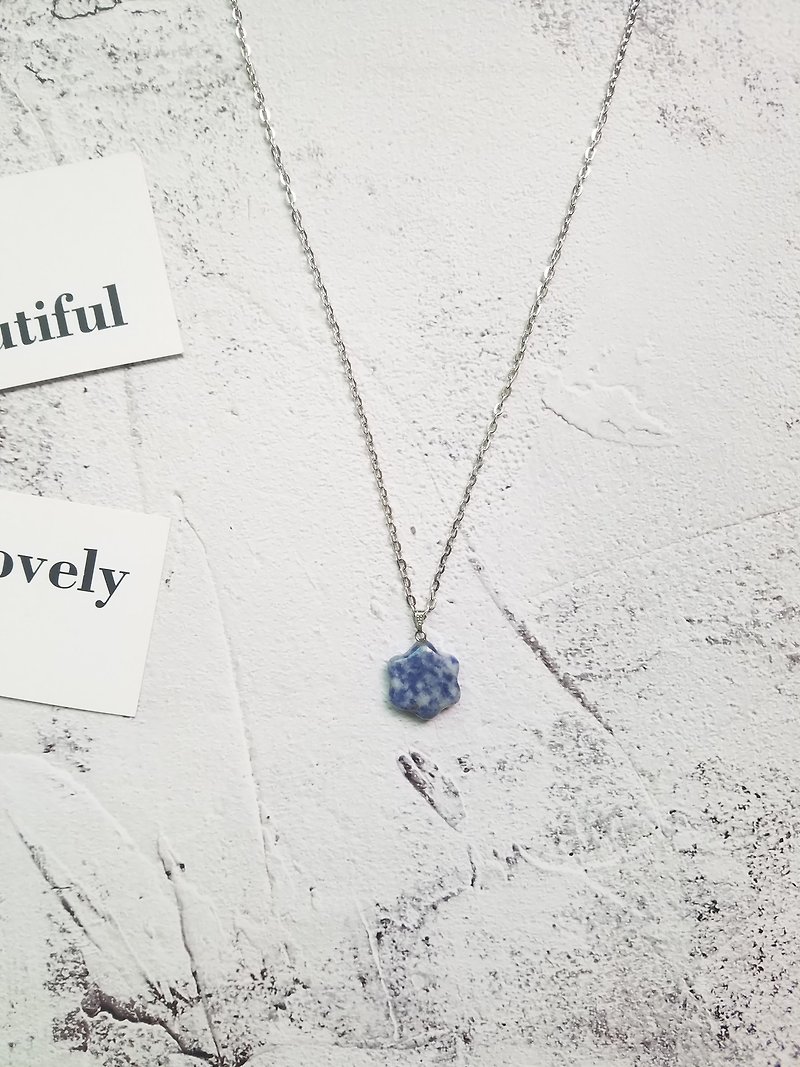 青花瓷花紋瑪瑙項鍊復古毛衣鏈 - 項鍊 - 半寶石 藍色