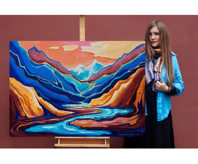 山の絵画風景ネパールオリジナル抽象アートワーク壁アート