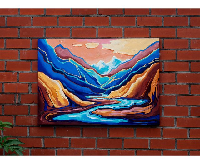 山の絵画風景ネパールオリジナル抽象アートワーク壁アート