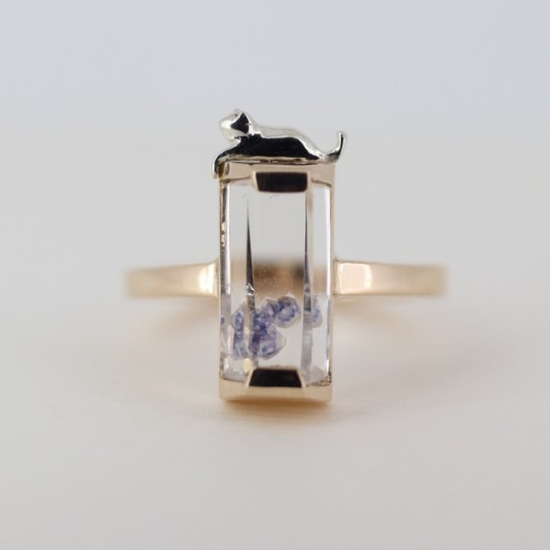 Cat and oil in quartz silver ring - แหวนทั่วไป - เครื่องประดับ สีทอง