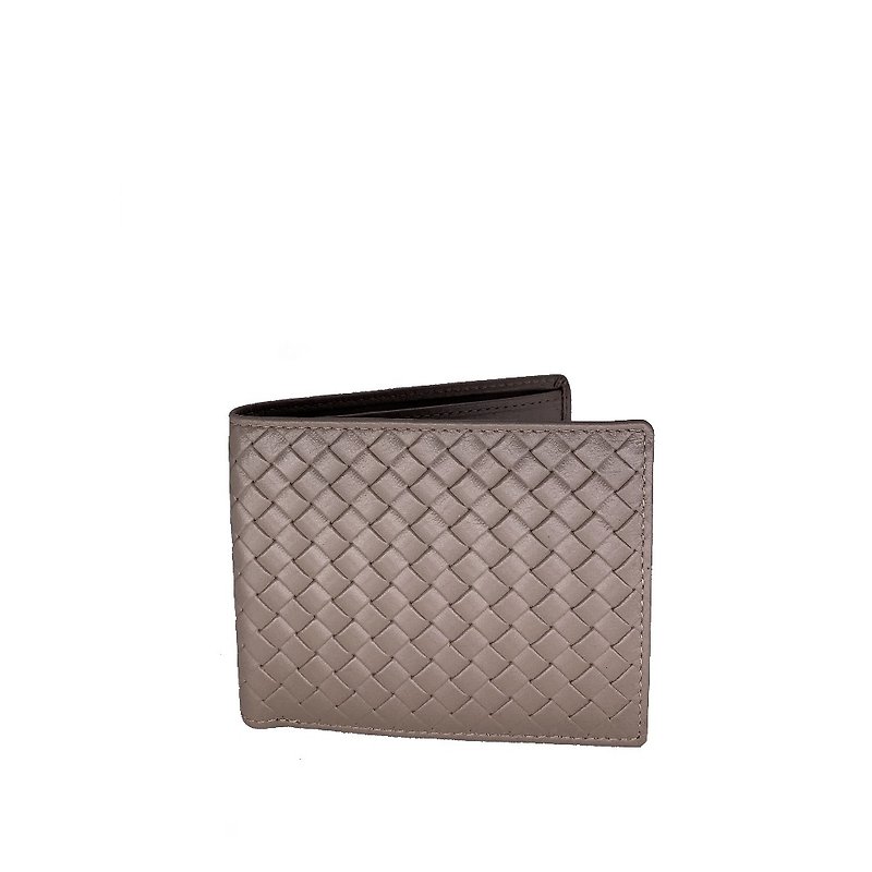 【ギフトボックスバッグ】最高級カーフスキン織り柄8カードウォレットグレー - 財布 - 革 グレー