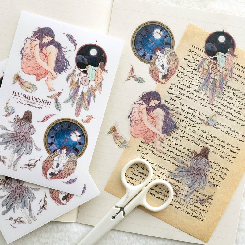 Moonlight Sticker (illumi design) Feather Boy Girl White Printed PET - 貼紙 - 紙 多色