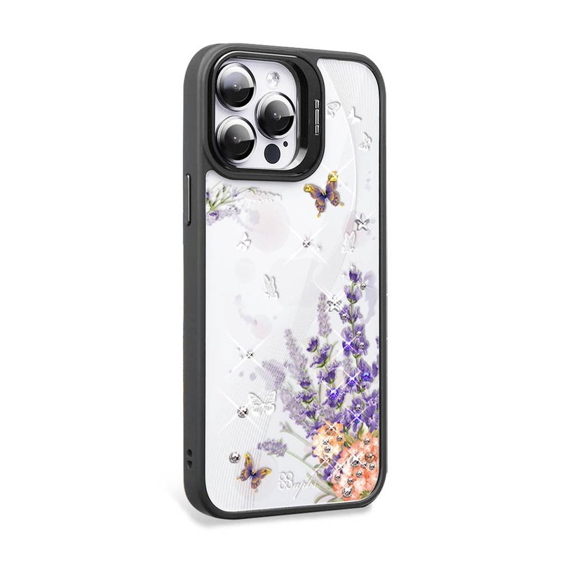 iPhone 15系列 防震雙料隱形立架彩鑽手機殼-普羅旺斯-黑框 - 手機殼/手機套 - 其他材質 多色