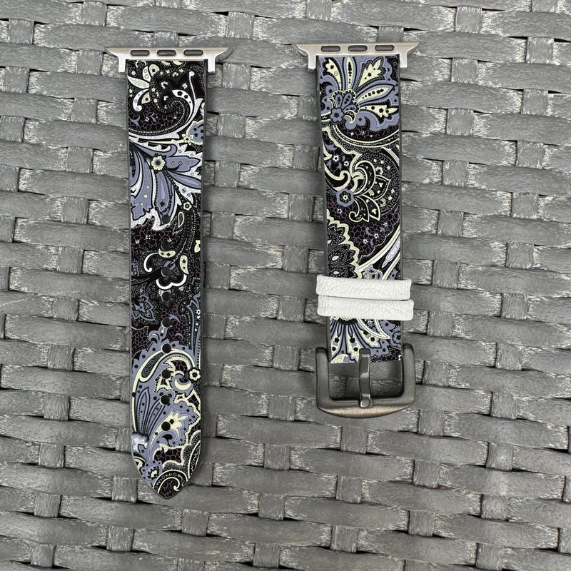黑色花樣圖紋 Apple Watch 潮流矽膠錶帶 -cr65 - 錶帶 - 矽膠 多色