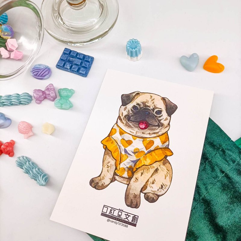 KR474_口紅堂明信片_巴哥犬8_candy1313588 postcard - 卡片/明信片 - 紙 多色