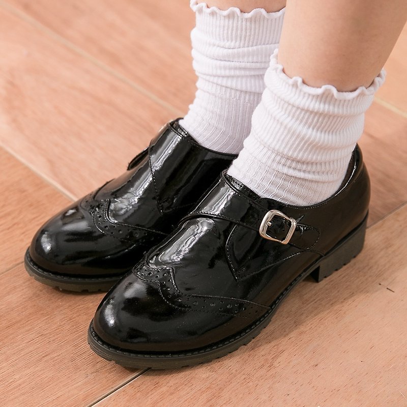 Maffeo 牛津鞋 孟克鞋 英式時髦亮眼漆皮孟克鞋(0105漆皮黑) - 女牛津鞋/樂福鞋 - 真皮 黑色