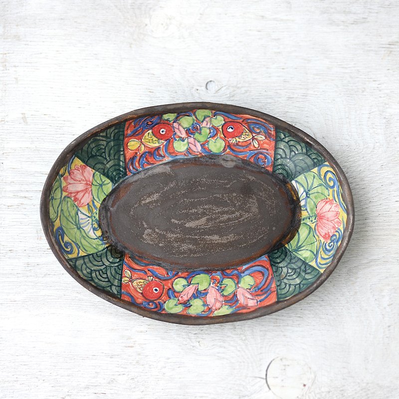 Goldfish picture oval plate - Plates & Trays - Pottery Brown