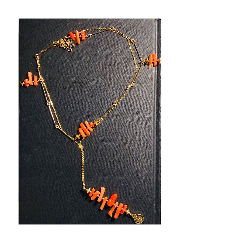 Different Ways To Wear Necklace, Coral 14KGF Earrings, Choker, Long Necklace - สร้อยติดคอ - เครื่องประดับพลอย สีส้ม