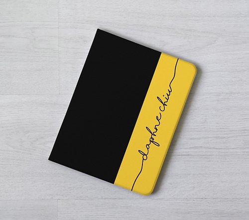 Gagby Design 客製名字黑黃純色iPad保護殼筆槽書本翻蓋式 9 10代 Air 4 mini 6