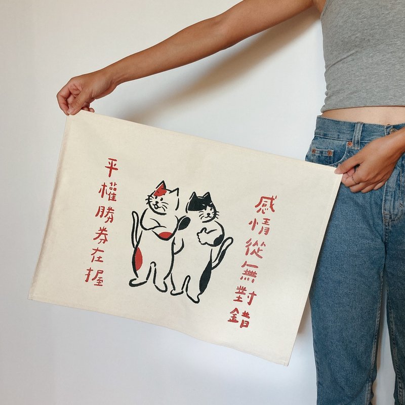 [収益の5％が男女共同参画をサポート]手作りのシルクプリントキャンバスハンギングクロスフラッグ-レインボーフラッグが手元にあります - その他 - コットン・麻 カーキ