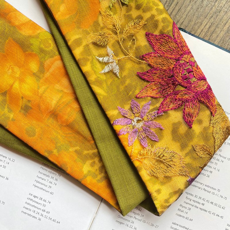 青青盛花 古董刺繡布 軟管髮帶 / 寬版 - 髮箍/髮帶 - 棉．麻 綠色