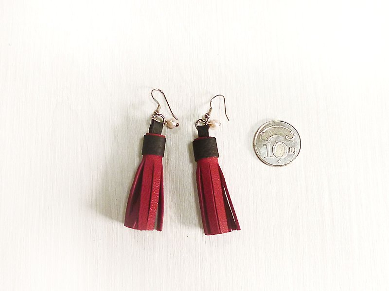 POPO│ Chun Yang series tassel earrings │ │ red leather │ - ต่างหู - หนังแท้ สีแดง
