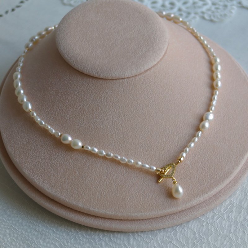 Gold and stone never change - white pearl necklace natural freshwater pearl baroque pearl - สร้อยคอ - ไข่มุก 