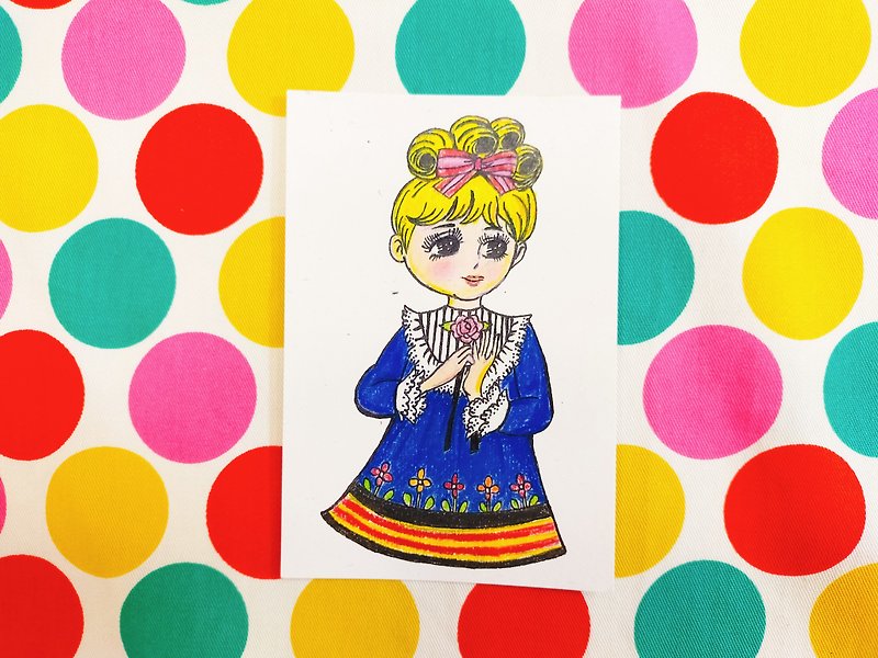 Showa toy series hand-painted postcard-dress girl - การ์ด/โปสการ์ด - กระดาษ 
