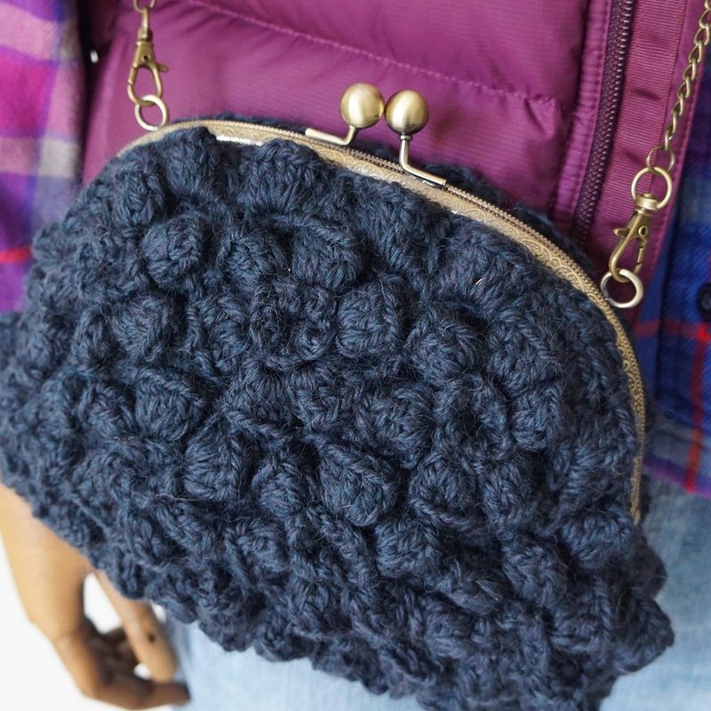 Ba-ba (m) Poppy puff knitting hand bag  No.C1758 - 手拿包 - 其他材質 藍色