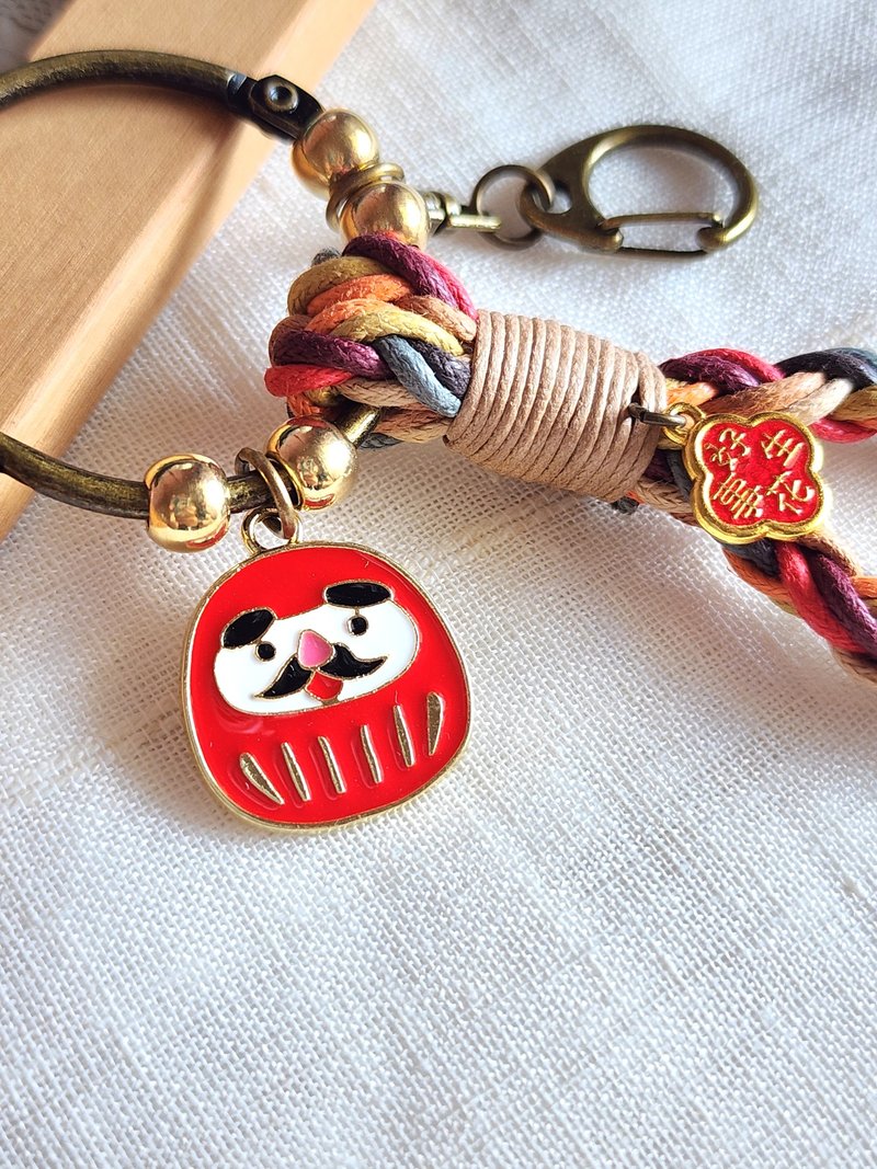 Paris*Le Bonheun. Happy handiwork. Bodhidharma. woven keychain - Keychains - Cotton & Hemp Red