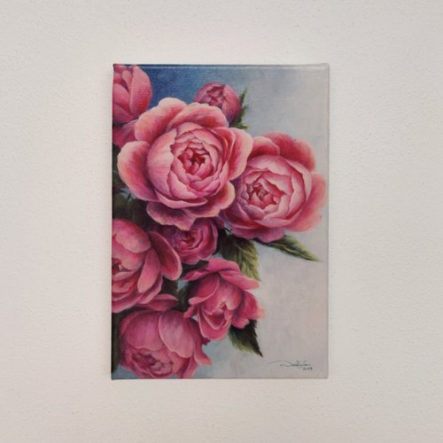 逸品】 ひょみ 薔薇が咲く小径含め3点 M3 キャンバス アクリル画 絵画