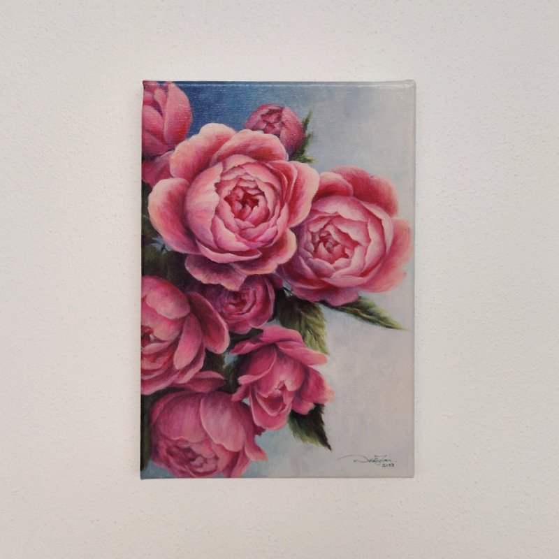 【Roses】Original Acrylic Painting on Canvas. Pink Blossom Spring Flowers Wall Art - Illustration, Painting & Calligraphy - Cotton & Hemp 