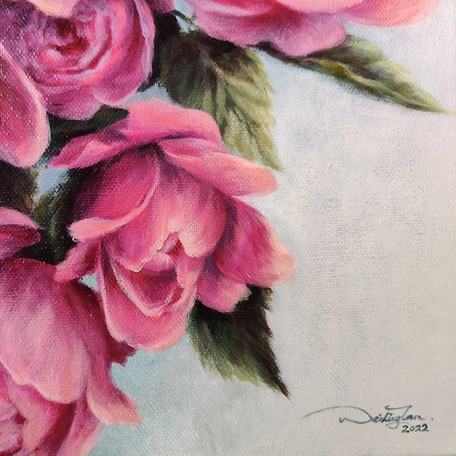 【薔薇】キャンバスにアクリル絵の具を描いたオリジナル作品です。ピンクの花の春の花のウォールアート