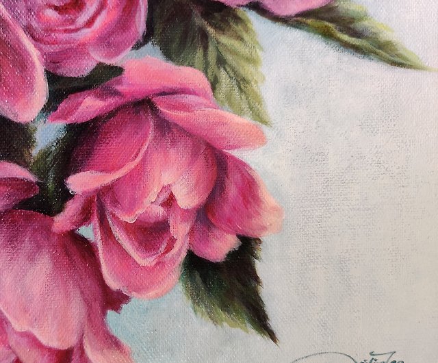 薔薇】キャンバスにアクリル絵の具を描いたオリジナル作品です。ピンク 