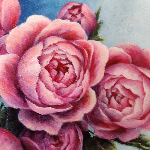 【薔薇】キャンバスにアクリル絵の具を描いたオリジナル作品です。ピンクの花の春の花のウォールアート