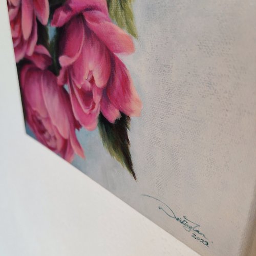 人気特価 ひょみ 薔薇が咲く小径含め3点 M3 キャンバス アクリル画 