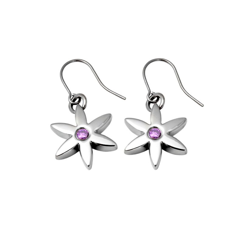 Pure Titanium Earrings-  Flower( Middle) (purple)x2 - ต่างหู - โลหะ สีม่วง