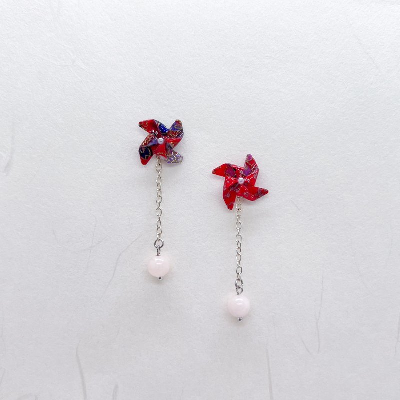 Chearrings | Japanese Japanese origami windmill earrings | Style W003 | Two-wear - Earrings & Clip-ons - Paper Red