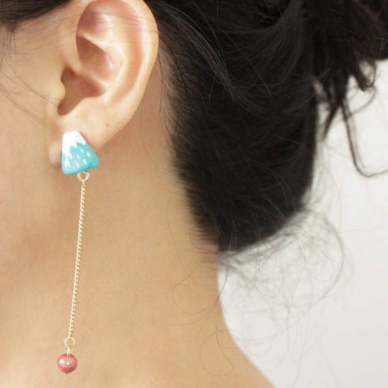 Blue Mountain 18K gold-gliding dangle earrings / clip on earrings - Earrings & Clip-ons - Pottery Blue