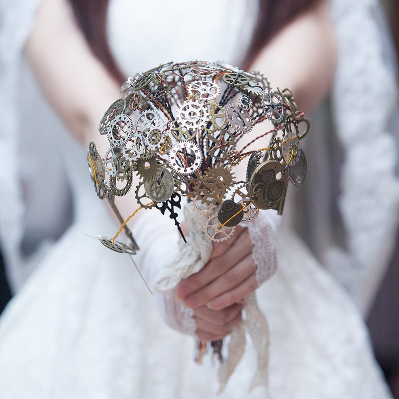 蒸汽朋克 steampunk 婚慶 婚禮攝影 齒輪花 金屬 新娘手捧 花束 - 其他 - 其他金屬 白色