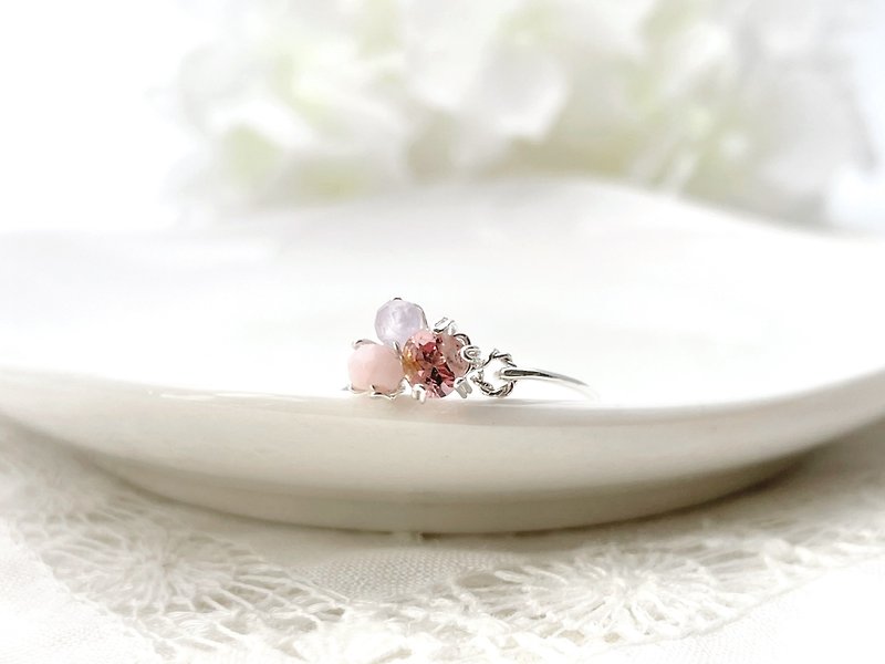 Sweet antique - pink tourmaline, pink opal, lavender amethyst nail-like wire ring - General Rings - Gemstone Pink