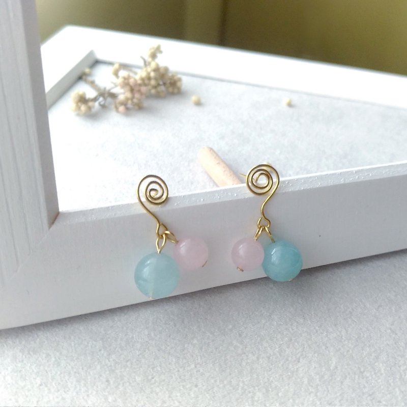 Close to you. Brass Gold Stone Earrings - Earrings & Clip-ons - Gemstone Blue