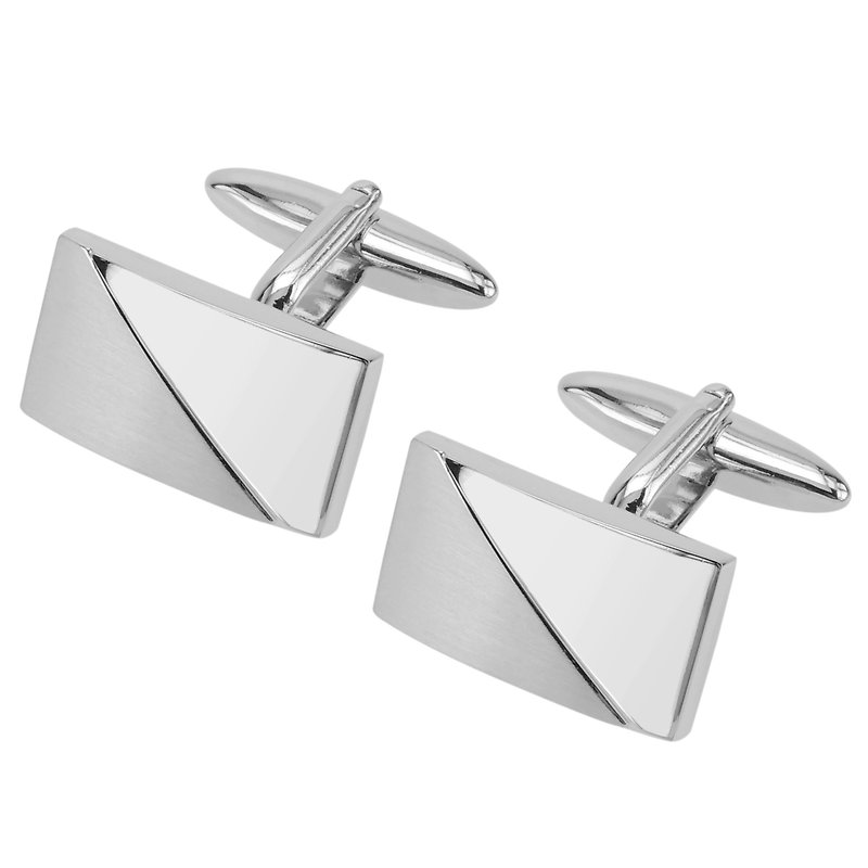 Diagonal Silver 2 Tone Rectangular Cufflinks - Cuff Links - Other Metals Silver