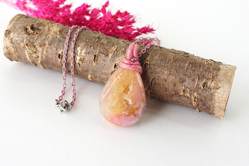 Sweet Sugary Pink Druzy Crystal Necklace - Necklaces - Semi-Precious Stones Pink
