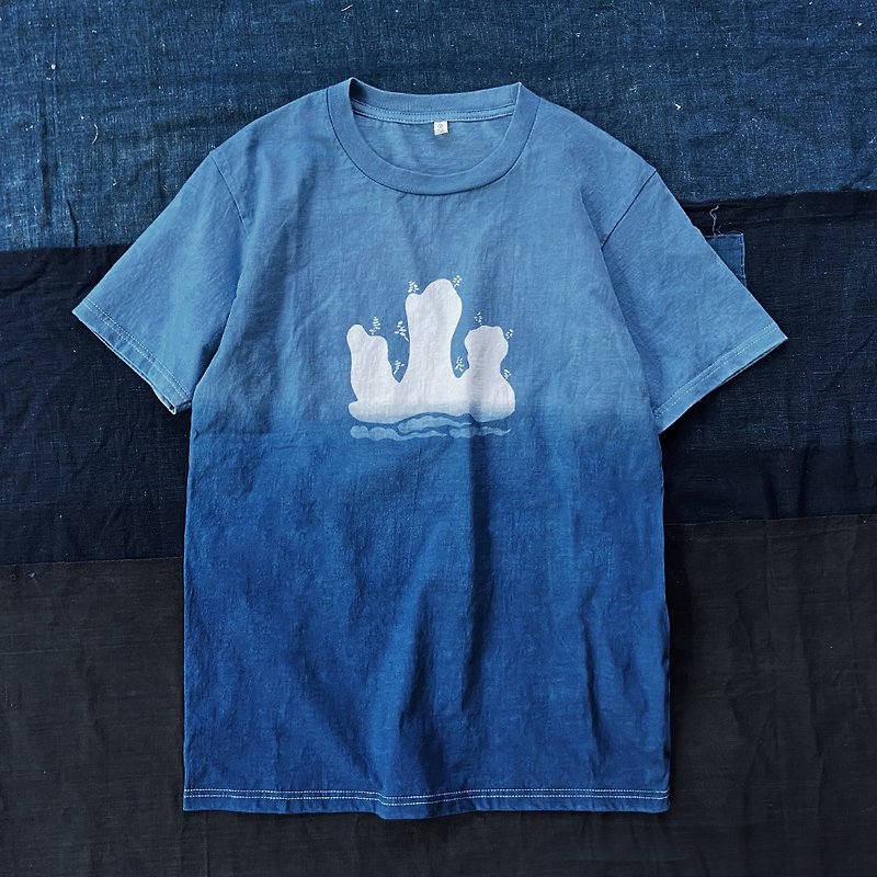 Major Folk│Natural Plant Paste Blue Dyed Japanese Dyeing Gradient Mountain Short Sleeve TEE - Men's T-Shirts & Tops - Cotton & Hemp Blue