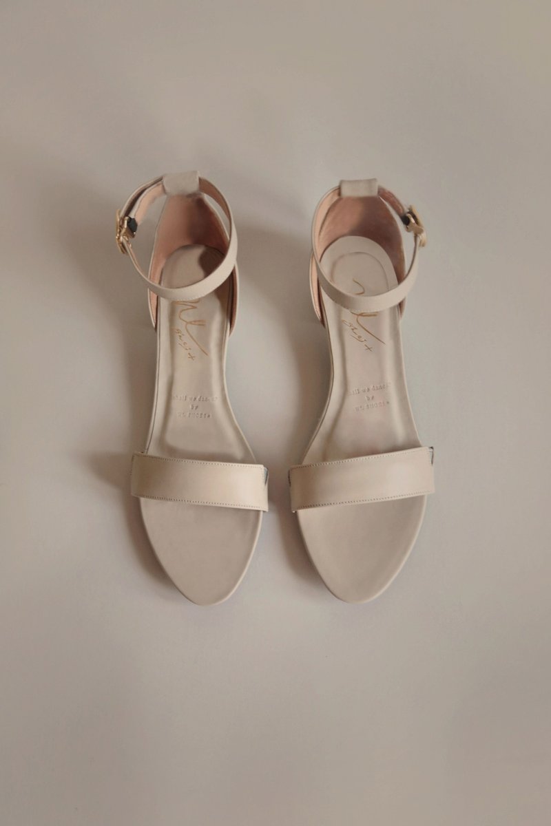 Oné Caramel (米杏) 低跟 Sandals | WL - 涼鞋 - 真皮 卡其色