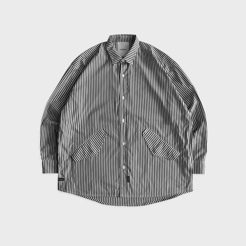 DYCTEAM - Wide striped Patch pocket shirt (black) - 男襯衫/休閒襯衫 - 棉．麻 白色