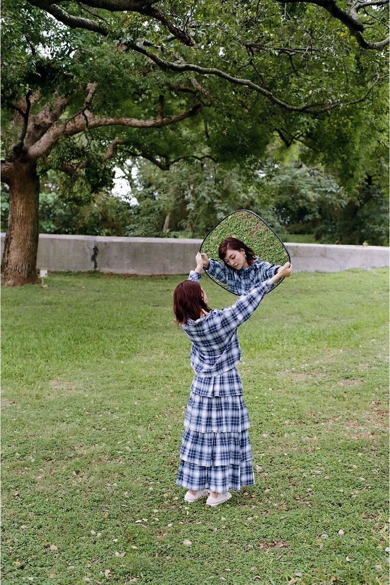 linen tiered pocket skirt | Japanese tiered yarn design long skirt - Skirts - Cotton & Hemp Blue