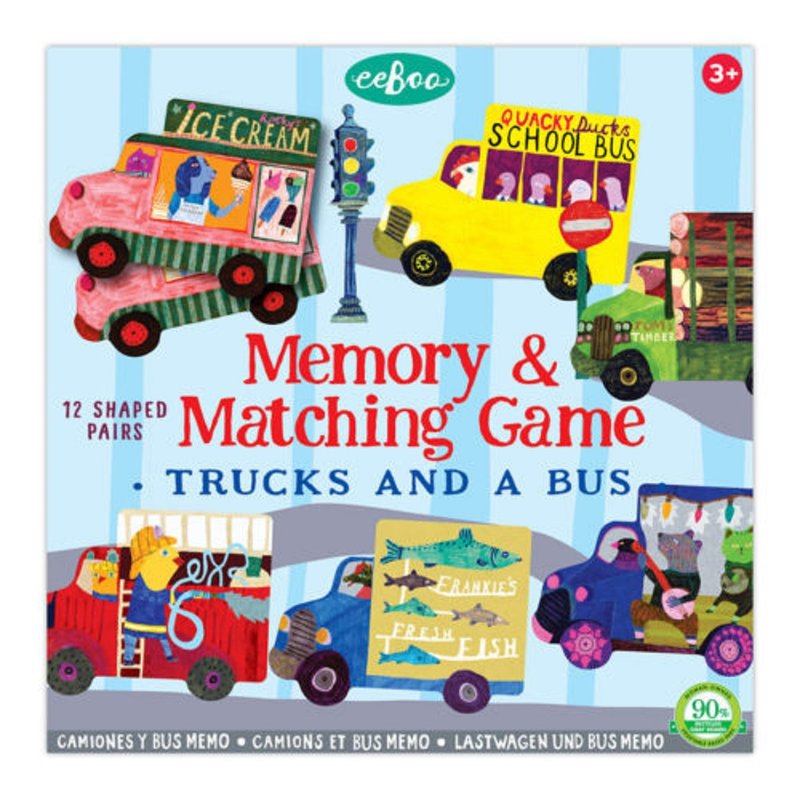 eeBoo 學齡前形狀配對遊戲- Trucks and A Bus Matching Game車子 - 桌遊/卡牌 - 紙 藍色