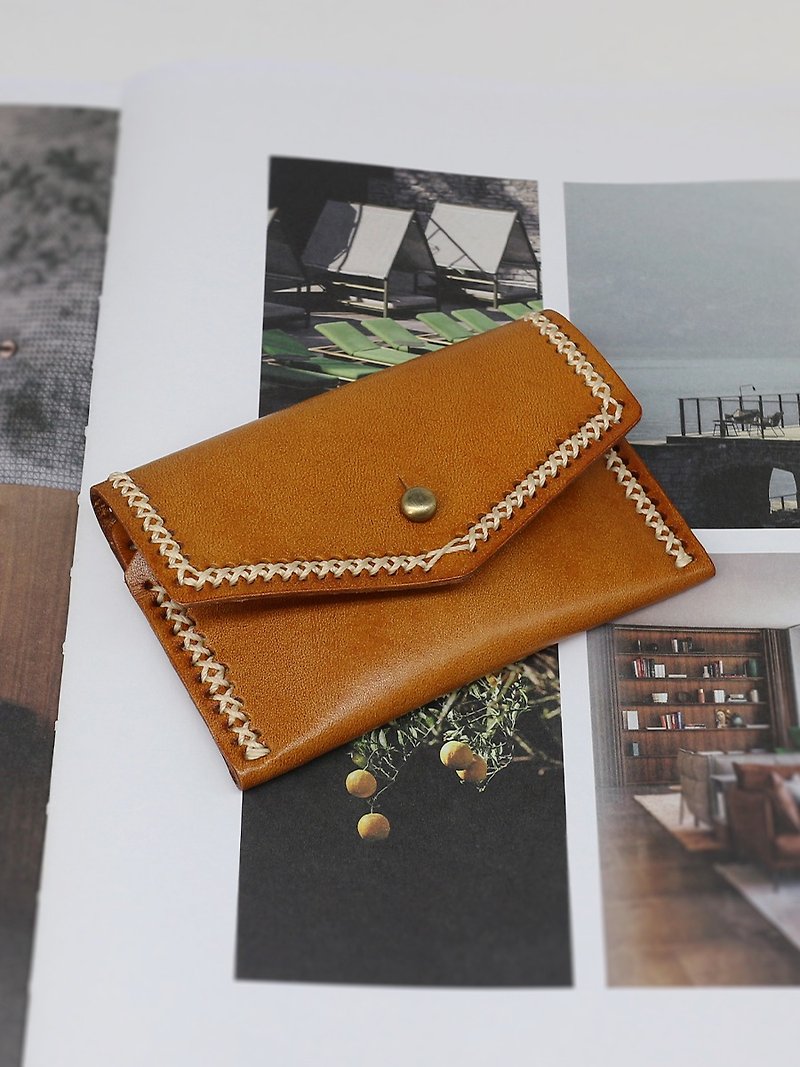 Handcrafted Vegetable Tanned Leather Envelope Coin Purse Card Holder - Card Holders & Cases - Genuine Leather 