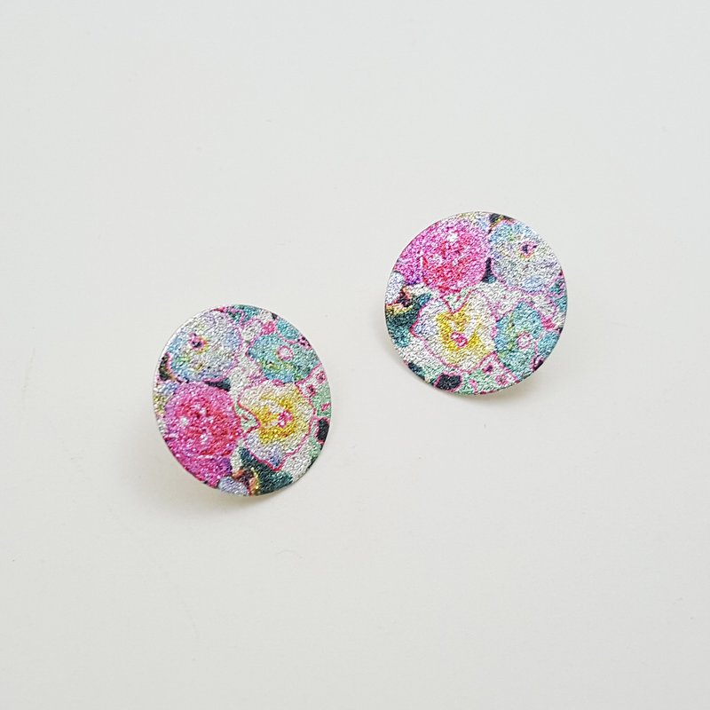 Oriental mood pattern printing circle Stud Earrings - 耳環/耳夾/耳骨夾 - 其他材質 粉紅色