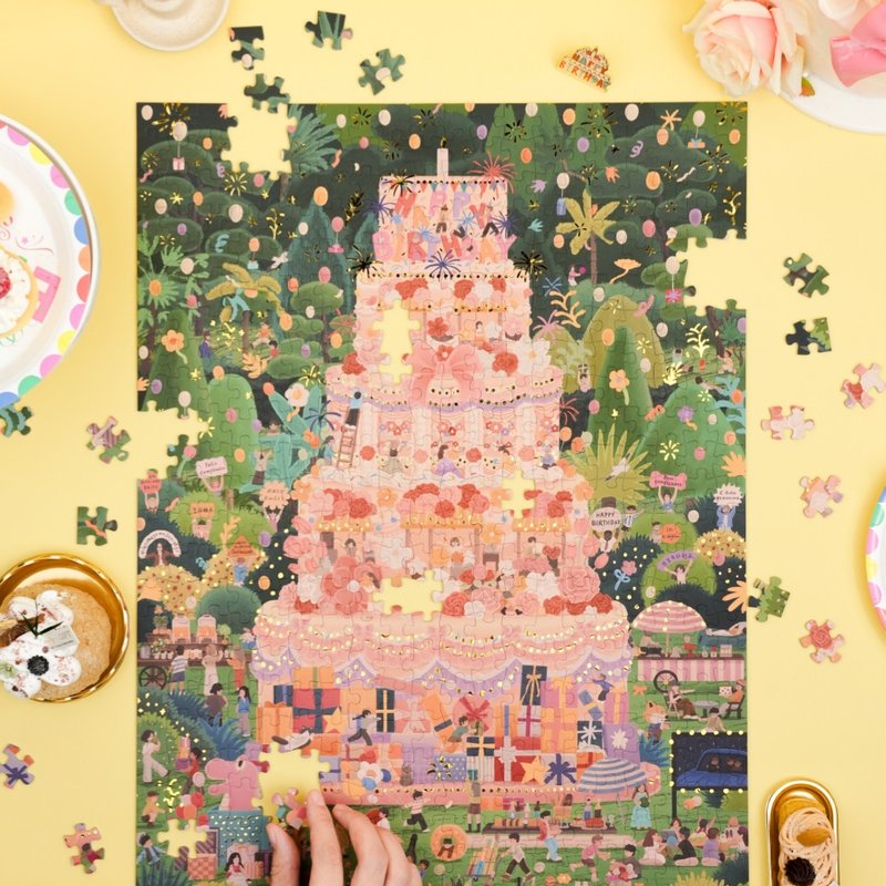 Birthday party puzzle 500 pieces gold-stamped puzzle birthday gift cake healing decompression - เกมปริศนา - กระดาษ 