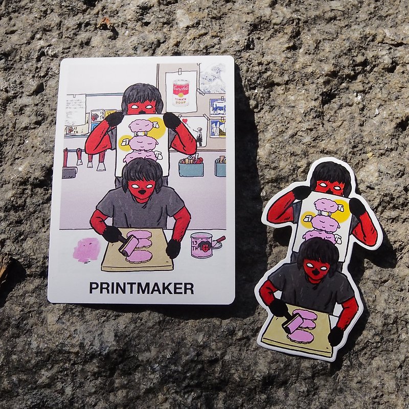 Printmaker card+sticker - สติกเกอร์ - กระดาษ สึชมพู