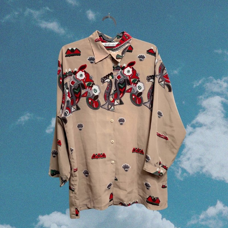 【Morefun Vintage Selection】Lian Shon Mei Khaki Ethnic Style Lining - เสื้อผู้หญิง - วัสดุอื่นๆ สีแดง