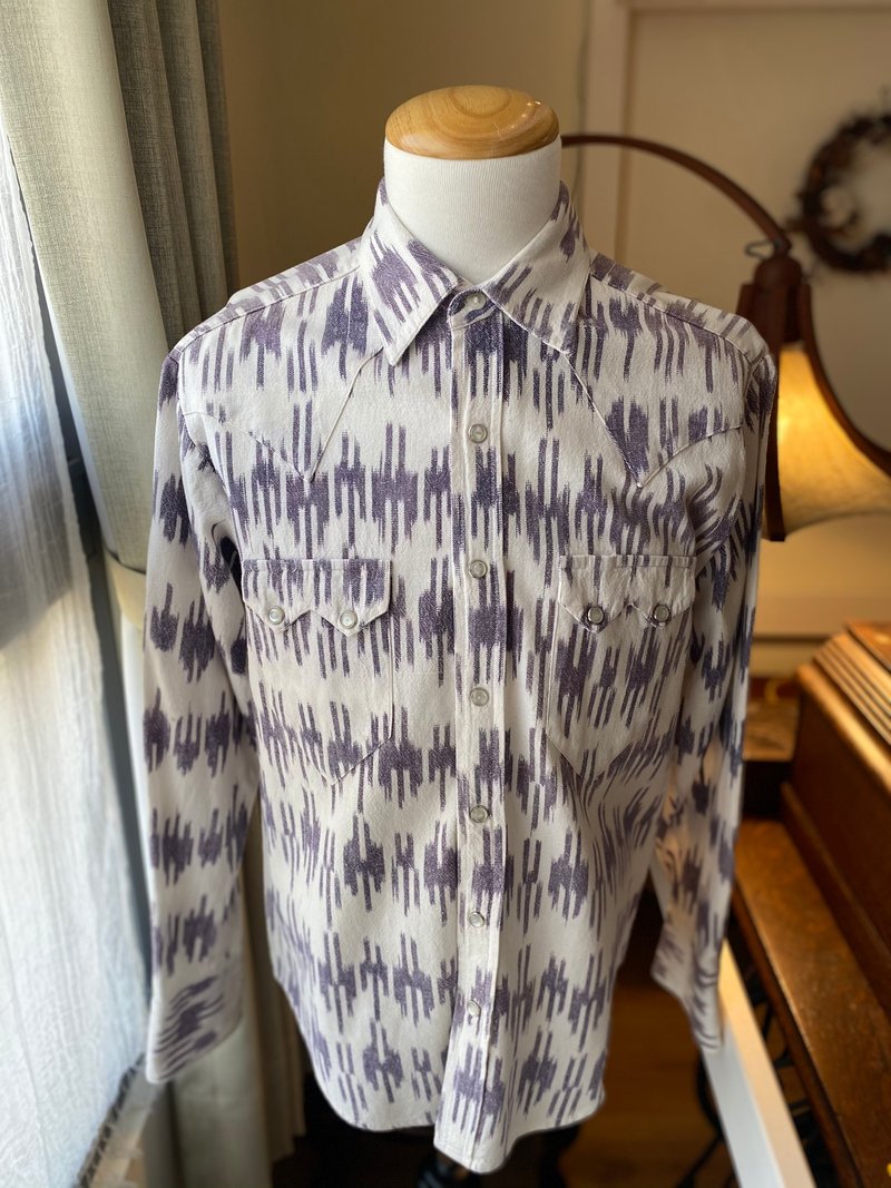 微牛仔風格古著襯衫 - 男 T 恤 - 棉．麻 白色