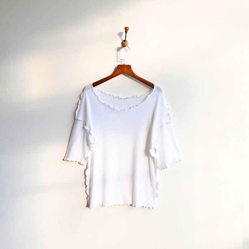 [Egg Plant Vintage] Snowflake piping remade knitted vintage top - Women's T-Shirts - Other Man-Made Fibers White