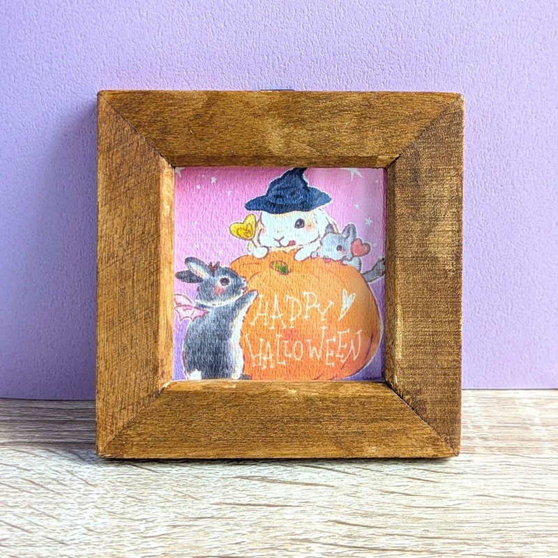 手のひらアート【お菓子ちょーだい】　ギフト　複製画　イラスト　うさぎ　チンチラ　Halloween - 海報/掛畫/掛布 - 紙 紫色