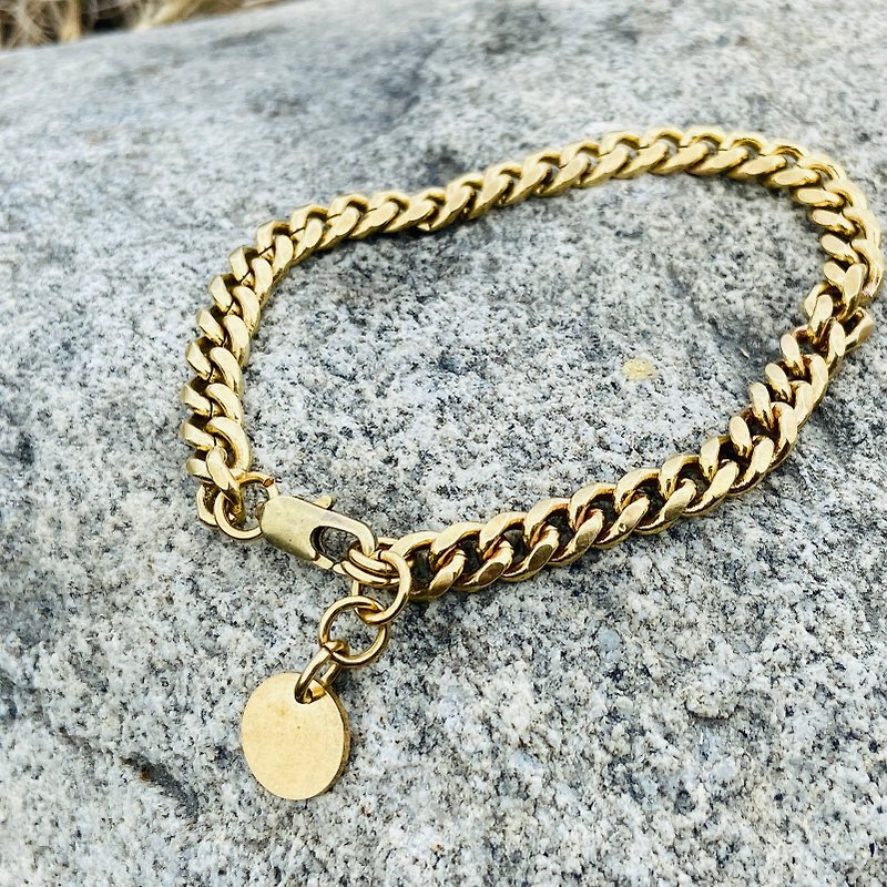 Bronze bracelet with customizable name S204 - สร้อยข้อมือ - ทองแดงทองเหลือง สีทอง