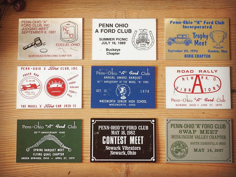 美國早期1950至1990年代古董車俱樂部金屬紀念小鐵牌 （180元／片，下訂請備註編號）（J） - 裝飾/擺設  - 其他金屬 多色